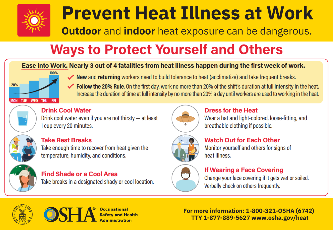 Prevent Heat Illness at Work. Outdoor and indoor heat exposure can be dangerous.