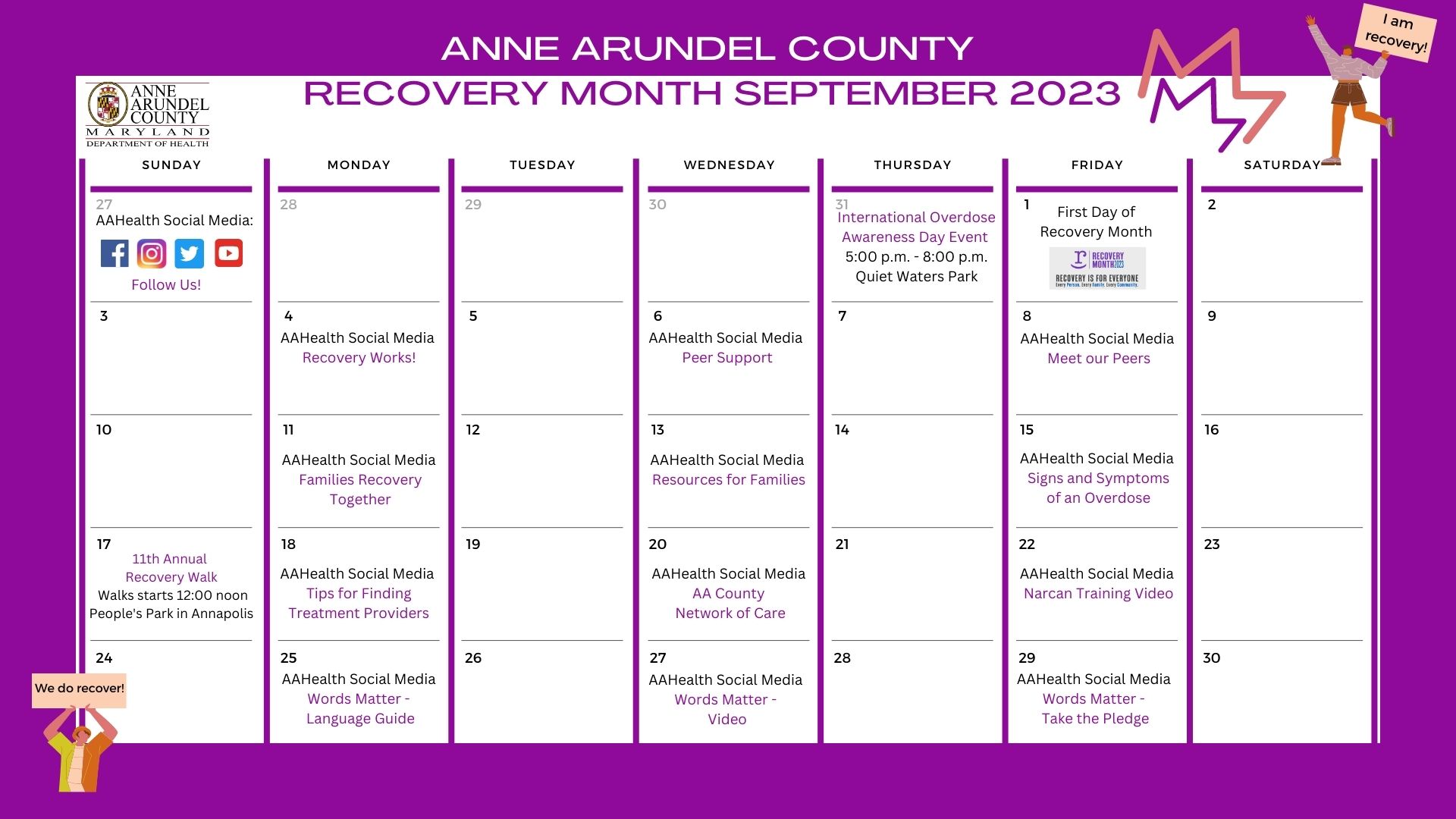 Anne Arundel County Recovery Month September 2023 Calendar of Events