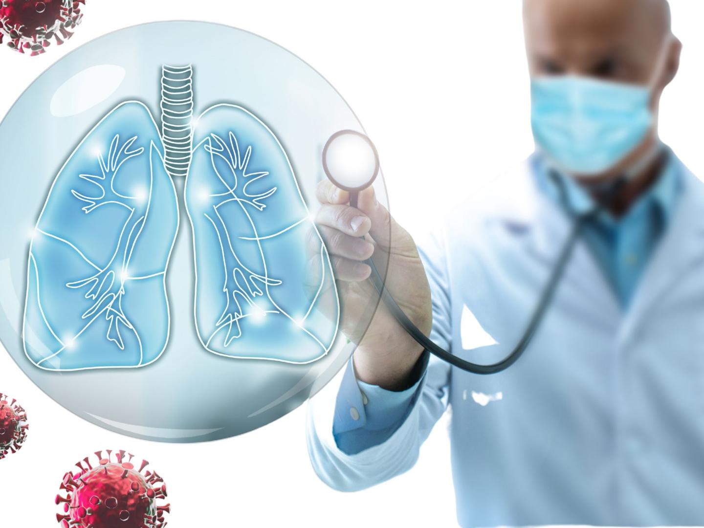 A doctor looking at an image of lungs in a bubble