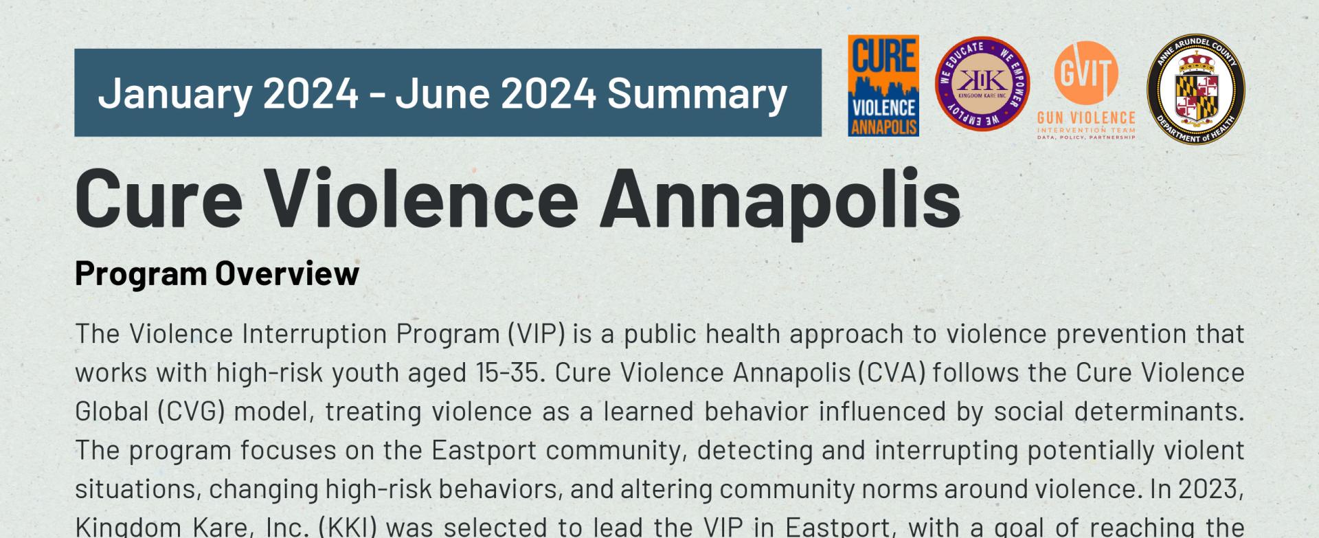 Cure Violence Annapolis January 2024 - June 2024 Summary - Program Overview