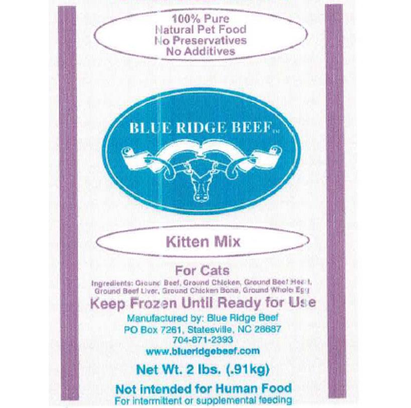 Blue Ridge Beef Kitten Mix Label